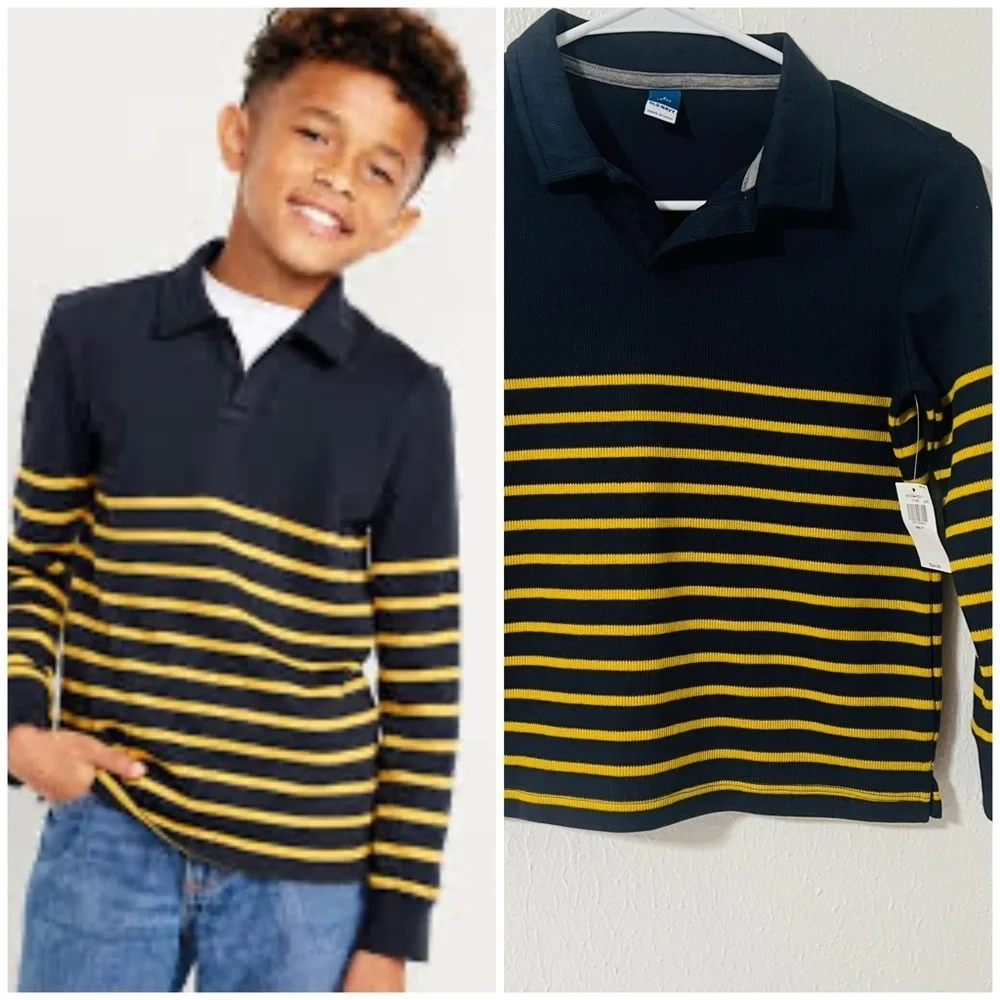 Old Navy Kids Boys Small French Rib-Knit Polo Sweater NWT Navy/Yellow Casual